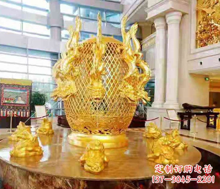 长春张衡地动仪企业景观雕塑摆件纯铜鎏金古仪器