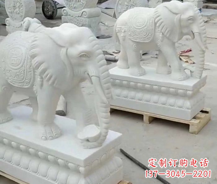 长春招财动物汉白玉大象石雕 (2)