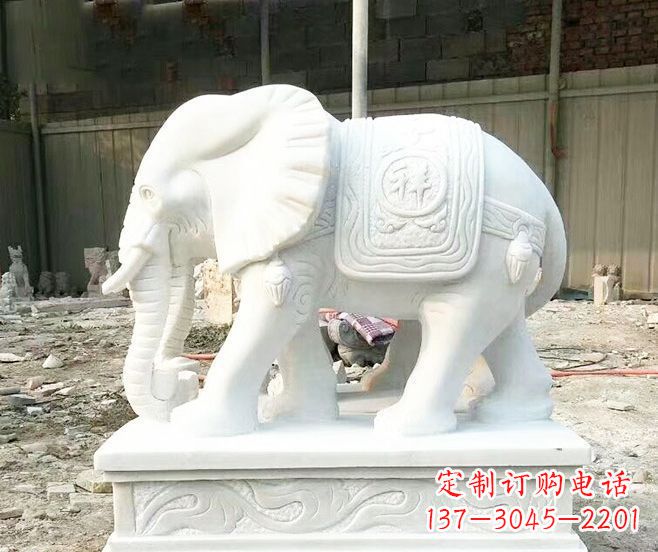 长春招财动物汉白玉大象石雕 (3)