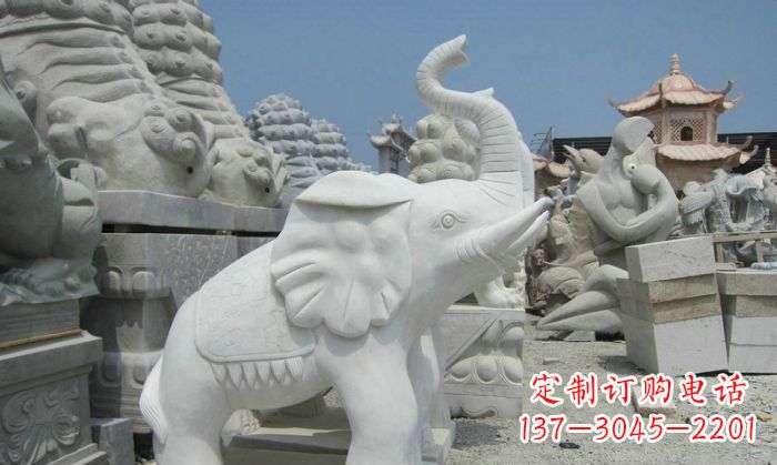 长春招财动物汉白玉长鼻小象石雕
