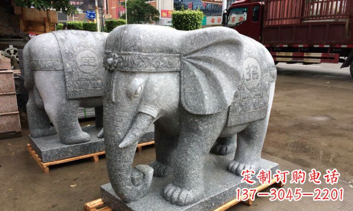 长春招财进宝芝麻灰大象石雕 (3)