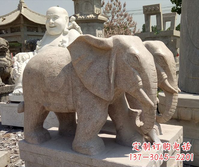 长春招财晚霞红大象石雕 (2)