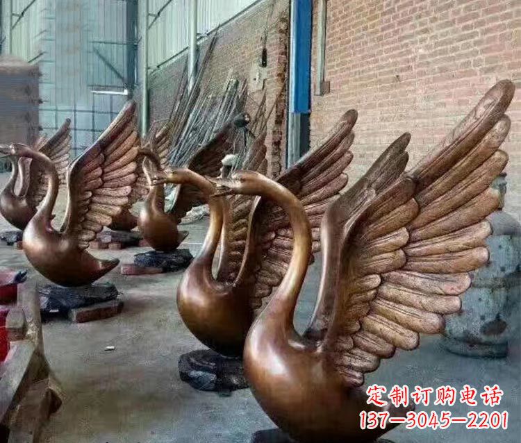 长春铸铜天鹅喷水动物喷泉雕塑