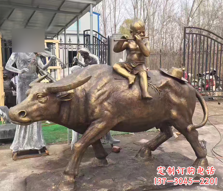 长春吹笛子的牧童牛公园景观铜雕