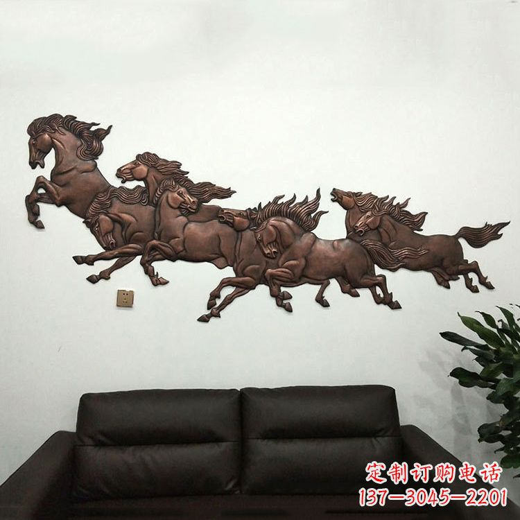 长春紫铜马儿浮雕装饰画