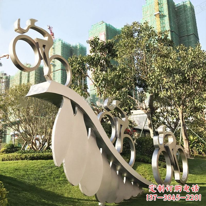 长春自行车雕塑-抽象不锈钢骑自行车人物景观雕塑